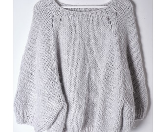 handmade mohair sweater/grey pullover sweater/recycled wool sweater/minimalist grey handknitted sweater/wool recycling/recycled yarn