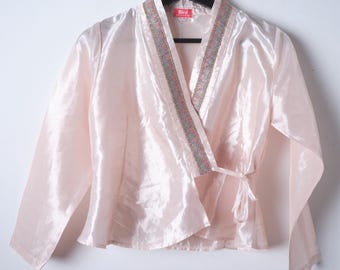 y2k silk rose gold top/thai silk top/vintage oriental kimono style crop top