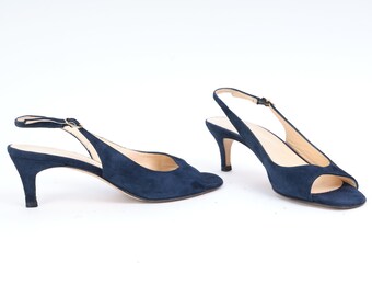 navy kitten heel slingbacks