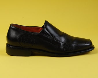 90s Oliver Sweeney penny loafers. Y2K black leather loafers. Vintage British luxury moccasins.