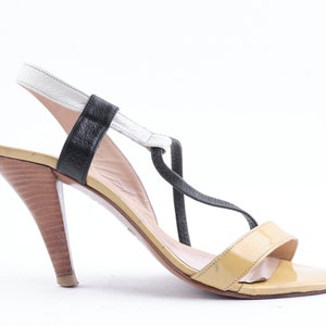 Y2K Robert Clergerie kitten heel sandals. Vintage strappy patent leather sandals from the early 2000s era.
