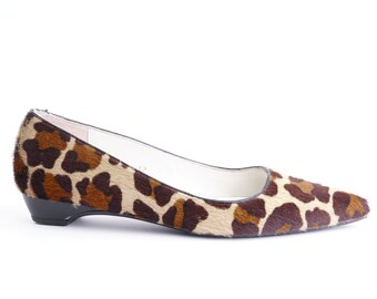 Vintage Russell & Bromley Leopard Fur Ballerinas - Y2K Kitten Heels EU 37