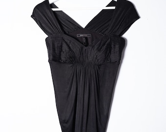 Chemisier court noir BCBGMaxAzria vintage, haut sans manches Art déco