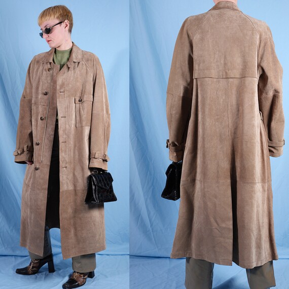 2000s oversized leather suede coat. Vintage women'