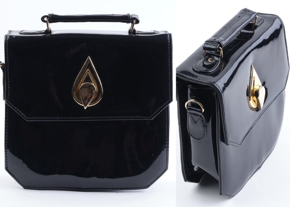Bolso mini baúl de los 90 hecho charol sintético negro con - México
