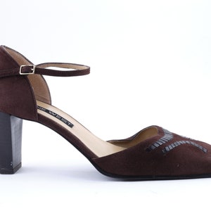 2000s square toe Mary Jane heels. Y2K Nine West nubuck leather pumps. Vintage luxury square block pumps. Size EU 41 image 1