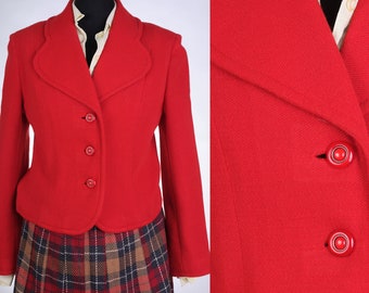 60s space-age red blazer. Vintage British jacket with a Swinging Sixties vibe.