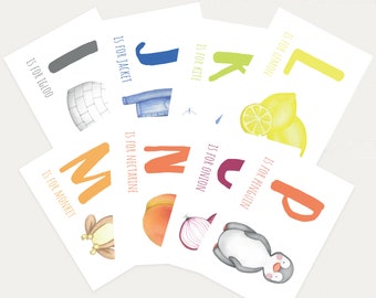 Watercolor Animal Alphabet Flash Cards: Nursery Decor Art