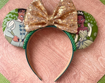 Custom hand made Tiana and Naveen princess and the frog mouse ears headband