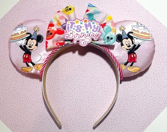 Hand made custom Mickey Birthday mouse ears headband