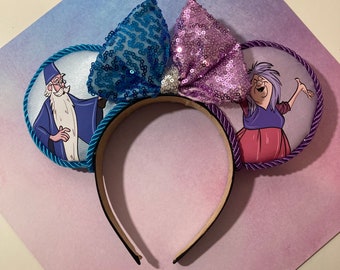 Hand made custom Sword in the stone, Madam mim and Merlin mouse ears headband