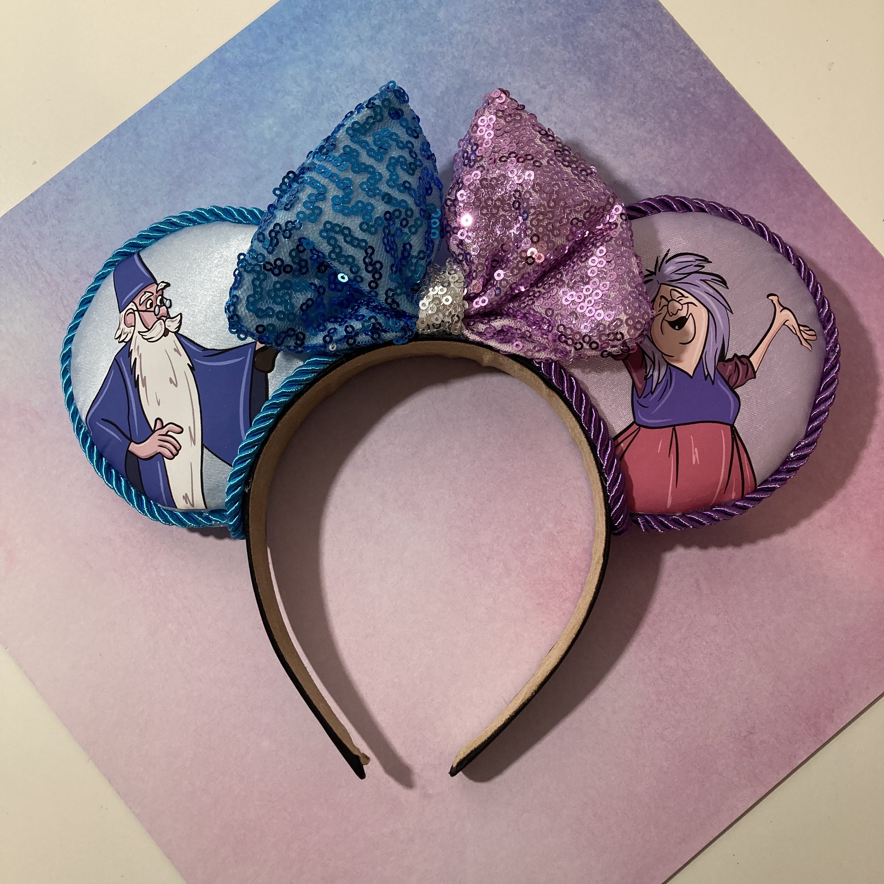 Hand gemacht benutzerdefinierte Sword in the stone, Madam Mim und Merlin Maus Ohren Stirnband