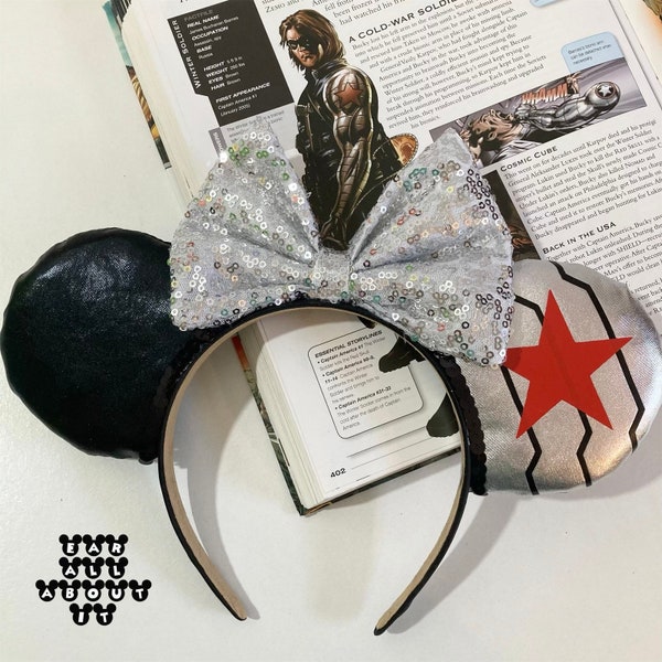 Custom Handmade Marvel Superhero Disney Mickey Mouse Ears Headband Inspired By Bucky Barnes Captain America The winter soldier