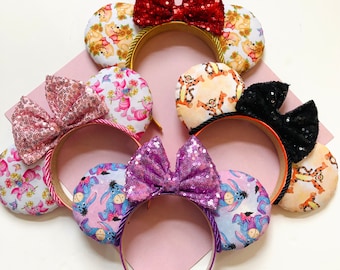 Hand made custom Winnie the Pooh, Eeyore, piglet, tigger mouse ear headband