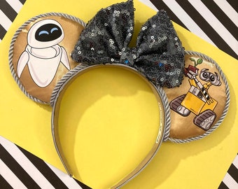 Hand made custom Wall-e and Eve inspired mouse ear headband