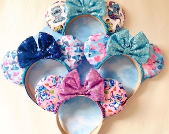 Hand made fabric Lilo and Stitch inspired mouse ears headbands