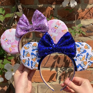 Custom handmade Disney Donald and Daisy Duck themed Mickey Mouse ears headband