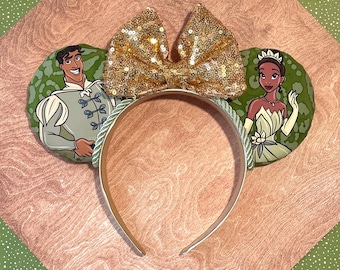 Custom hand made Tiana and Naveen princess and the frog mouse ears headband