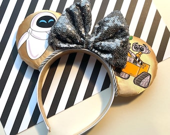 Hand made custom Wall-e and Eve inspired mouse ear headband