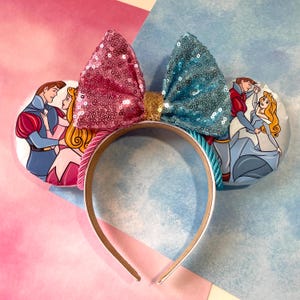 Diadema personalizada con orejas de ratón de la princesa Aurora de La Bella Durmiente, hecha a mano.