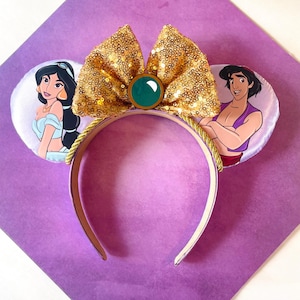 Hand made Aladdin and Princess Jasmine mouse ears headband