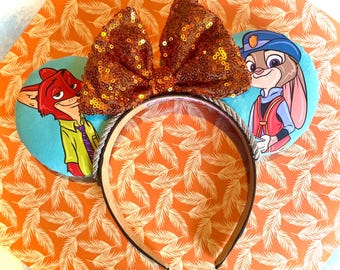 Hand made Zootopia Nick Wyld and Judy Hopps mouse ear headband
