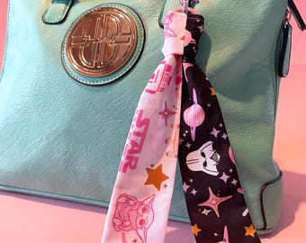 Hand made fabric Star Wars Mandalorian Grogu, Darth Vader bags scarf, purse scarf keychain