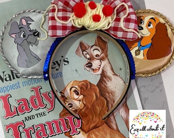 Custom Handmade Mouse Ears Headband Disney dogs collection lady and the tramp themed