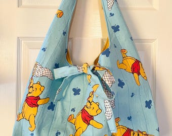 Hand made upcycled Winnie the Pooh shoulder hobo bag