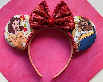 Custom hand made Beauty and the beast Princess Belle Mouse ears headband