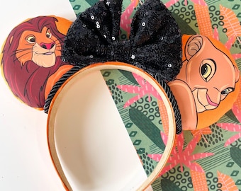 Hand made Lion king inspired Simba and Nala mouse ears headband