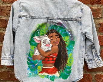 Hand painted Moana inspired denim shirt jacket