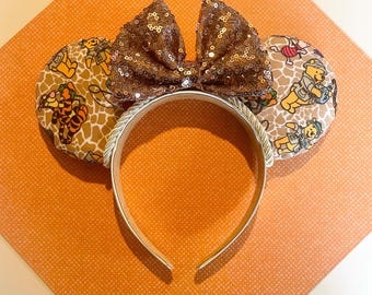 Custom handmade Winnie the Pooh, Tigger, Piglet and Eeyore Safari animal kingdom Mouse ear headband
