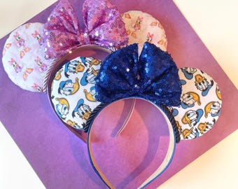 Custom handmade Disney Donald and Daisy Duck themed Mickey Mouse ears headband