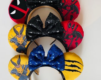 Custom Handmade Marvel X-Men Superhero Mouse Ears Headband Deadpool and Wolverine