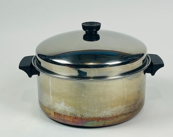 Vintage Revere Ware 1801 Marmite à fond en cuivre de 6 pintes avec couvercle