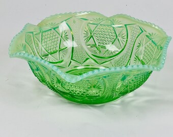 Vintage Green Uranium Depression Glassware Candy Trinket 9" Dish