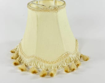 Vintage Beige Bell Shaped Chandelier Lamp Shade W/ Beaded Fringe 5x6x3” Clip On
