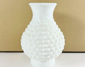 Vintage 7" White Milk Glass Hobnail Hurricane Lamp Replacement Shade 3" Fitter