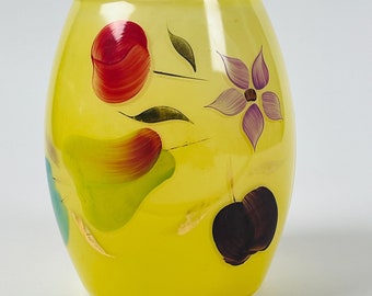 Vintage Bartlett Collins 9" Yellow Glass Hand Painted Fruit Cookie Jar no Lid