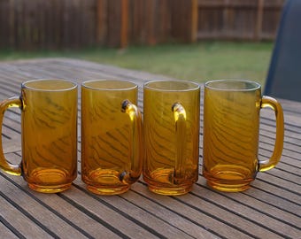 Vintage Amber Glass Beer Stein Mug Collectible MCM Kitchen Decor 70s Barware