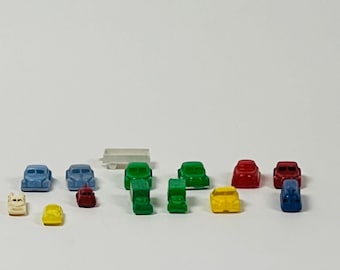 Vintage 1950 lot of 13 Plastic Toy Cars & Trucks  Multicolor Miniatures