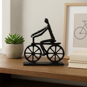 Metal Cyclist Man riding Bicycle Sculpture Decor