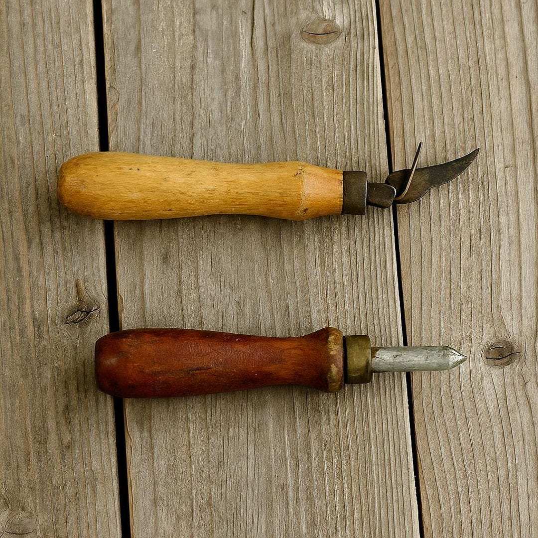 Vintage Wood Handle Steel Tip Tools Rustic Workshop Decor Antique Hand ...