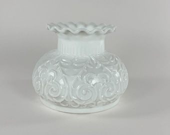 Vintage Milk Glass Filigree Lamp Shade Ruffled Hurricane Lace Like Design
