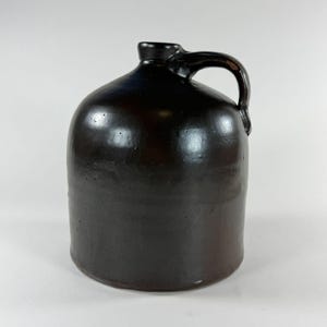 Antique Stoneware Whiskey Jug 1 Gallon Brown Glaze Primitive Crock Rustic Decor damaged