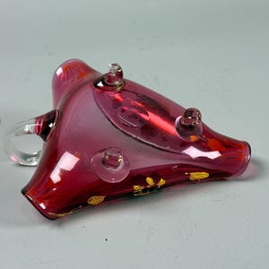 Vintage Hand Blown Art Glass Cranberry Yellow Curved MCM Decor Dish Bowl image 2