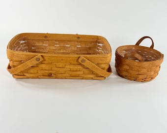 Longaberger 90's Woven Basket Set With Plastic Liners Large Rectangle Small Round