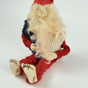 Handcrafted Folk Art Santa Doll, Rustic Christmas Collectible Vintage Country Holiday Decor Primitive Style Santa Figure
