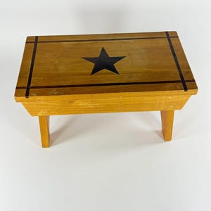 Rustic Wood Stool W/ Black Star Design Rectangular Stool Country Farmhouse Decor
